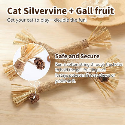 Cat Toys for Indoor Cats, 3 Pcs Silvervine Sticks with Gall Fruit & 1 Pc Cat Chew Rope for Teeth Cleaning, Interactive Cat Toys with Catnip, Kitten Chew Toys Teething for All Breeds Red