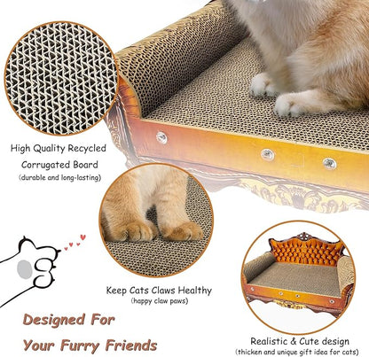 Luxury Cardboard Cat Scratcher Sofa Bed, Couch Shaped Cat Scratching Board, Scratch Lounge with Catnip, Scratcher for Indoor Cats(Brown)
