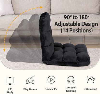 Epetlover 14-Position Adjustable Floor Gaming Chair Foldable Memory Foam Armless Sofa Seat Couch Recliner with Comfy Back Support for Working Meditation Reading, Black
