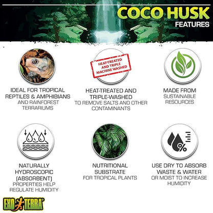 Exo Terra Coco Husk Brick, 8 QT (8.8 L) – Natural Coconut Fiber Terrarium Substrate for Reptiles, Amphibians & Tropical Enclosures