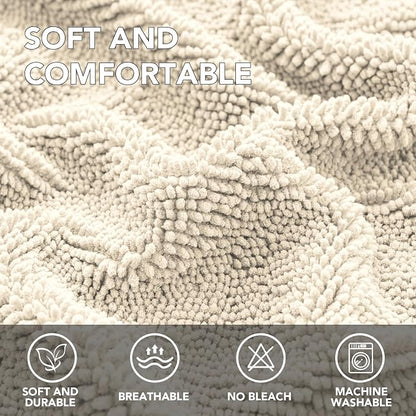 H.VERSAILTEX Non Slip Pet Couch Cover Chenille Dog Bed Protector Thick Soft Sofa Slipcover Pet Friendly Washable Couch Cushion Covers for Pets (52" x 82", Ivory)