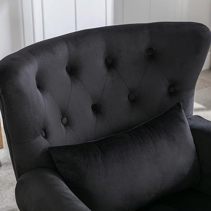 chairus Mid-Century Modern Accent Chairs with Ottoman Set of 2, Comfy Velvet Single Sofa Chair Button Tufted Wingback Armchairs with Pillow for Living Room/Bedroom/Club - Black