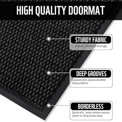 Yimobra Doormat Outdoor Indoor Entrance 47 x 32, All-Season All-Weather Front Door Mat, 100% Waterproof Welcome Matt for Floor Garage Outside Entry, Stain and Fade Resistant,Black