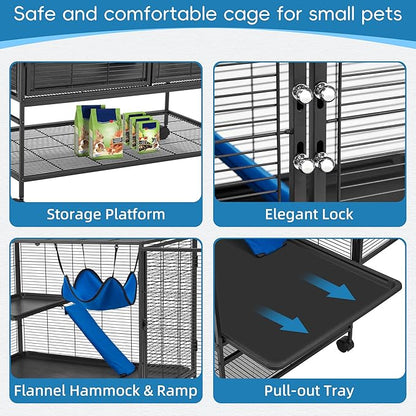 HABUTWAY 40''H Large Metal Rolling Ferrets Cage, 2-Tiers Small Animal Cages, Cage for Rats/Chinchillas, 0.5'' Bar Spacing for Ferret,Small Animal Cage w/Removable Ramp & Platform