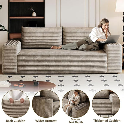 71" Boneless Loveseat Sofa - Cloud Couch with Memory Foam, Comfy Deep Seat - Corduroy Floor Sofa, No Assembly Required - Small Space Friendly for Living Room, Bedroom, Apartment, Corduroy, Camel
