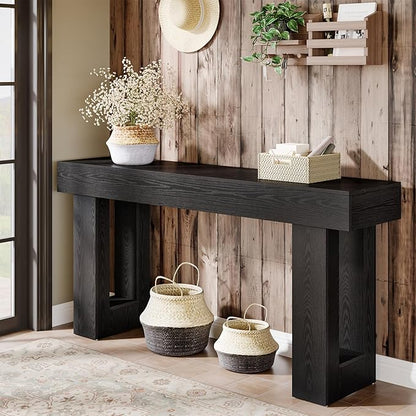 Tribesigns 63-Inch Long Console Table, Farmhouse Wooden Sofa Table Behind The Couch, Narrow Entryway Table for Entrance, Hallway, Living Room (Black)