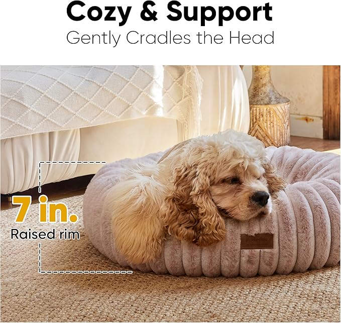 FUKUMARU Dog Bed, Calming Donut Dog Beds for Anxious Dogs, Modern Aesthetic Cat Bed with Gradient Print, Cute Round Pet Beds with Washable Cover, Orthopedic Puppy Bed, Pink, Medium, 30 inches