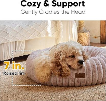 FUKUMARU Dog Bed, Calming Donut Dog Beds for Anxious Dogs, Modern Aesthetic Cat Bed with Gradient Print, Cute Round Pet Beds with Washable Cover, Orthopedic Puppy Bed, Pink, Medium, 30 inches