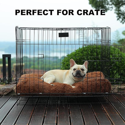 Bedfolks Plush Waterproof Dog Crate Bed, Pad with Removable Cover, Faux Fur, Washable Kennel Bed 29"x21", Solid Brown