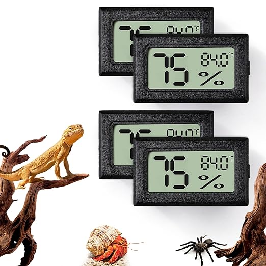 4 PCS Rectangle Reptile Thermometer and Humidity Gauge for Bearded Dragon Accessories, Reptile Tank Accessories for Jumping Spider, Leopard Gecko, Hermit Crab, Gecko, Ball Python, Lizard