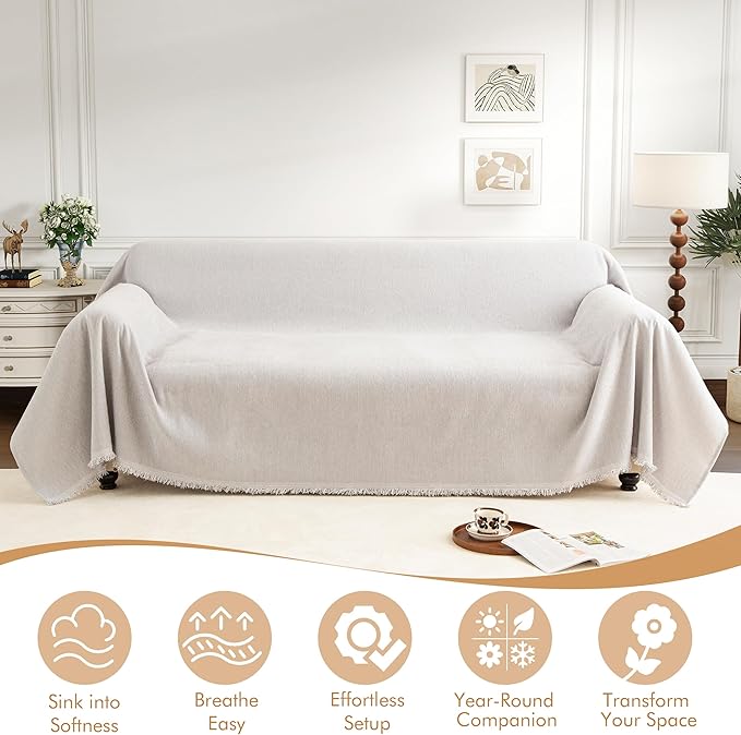 Couch Cover for 3 Cushion Couch Sofa Pet Friendly, Chenille Sectional L Shaped Sofa Cover Washable for Dogs Cats Kids, Leather Furniture Protector Slipcover Decor for Living Room, 71"x134"