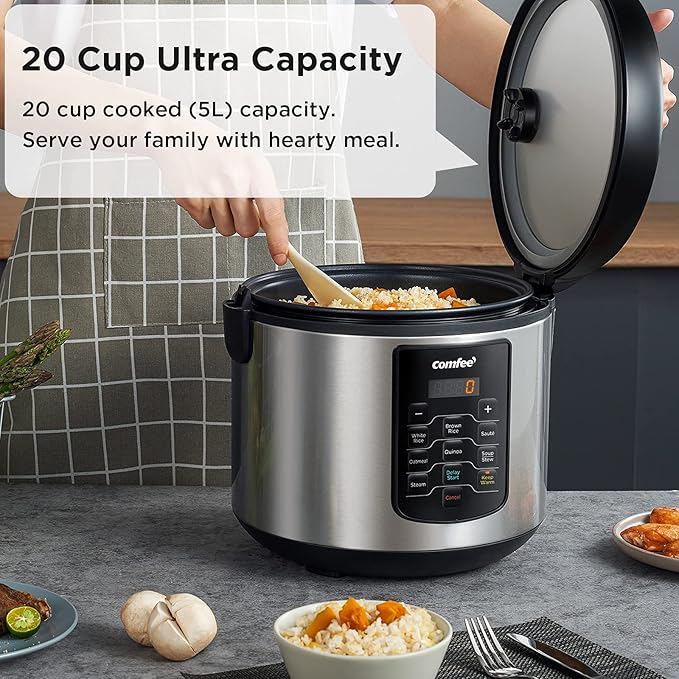 COMFEE' Rice Cooker 10 cup Uncooked/20 cup Cooked, Rice Maker, Steamer and