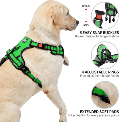 NESTROAD No Pull Dog Harness,Adjustable Oxford Dog Vest Harness with Leash,Reflective No-Choke Pet Harness with Easy Control Soft Handle for Large Dogs(Large,FluorescentGreen)