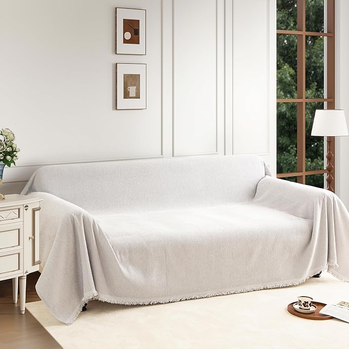 Couch Cover for 3 Cushion Couch Sofa Pet Friendly, Chenille Sectional L Shaped Sofa Cover Washable for Dogs Cats Kids, Leather Furniture Protector Slipcover Decor for Living Room, 71"x134"