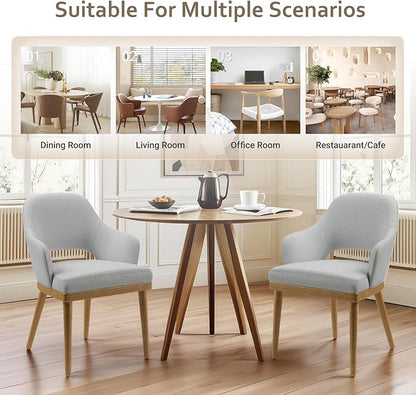 MALOL Wooden Dining Chairs Set of 6, Modern Fabric Upholstered Dining Room Chair, Kitchen Side Chairs, Farmhouse Dinner Chair with Open Back for Kitchen, Lightgrey