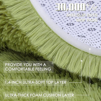 OLANLY 5x7 Machine Washable Large Area Rugs for Living Room, Bedroom, Soft Fluffy Shaggy Bedside Rug, Indoor Floor Carpet for Kids Girls and Boys, Dorms, Nursery, Home Decor Aesthetic, Grass Green
