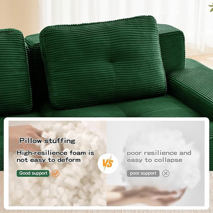 115.3'' Sectional Sofa, 32D Foam Corduroy Boneless Couch with Pillow, Deep Seat Wide Arm Sectional Couch for Apartment, Living Room, Bedroom