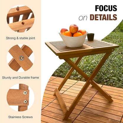 GREEN ALLUVIUM Folding Wooden Side Table – Premium Portable Foldable Table for Outdoor & Indoor Use, Patio, Camping & Small Spaces – Perfect with Adirondack Chairs – Golden Teak Finish