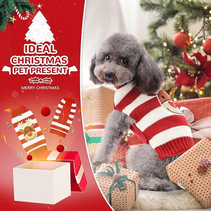 PETCARE Reindeer Christmas Dog Sweater Red Striped Cat Sweater Cartoon Elk Pet Vest Holiday Dog Clothes Puppy Sweaters for Small Medium Large Dogs Cats Fall Winter Outfits Xmas Dogs Costume,XX-Large