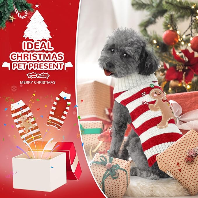 PETCARE Christmas Dog Costume Pet Sweater Vest Cute Bear Red Striped Cat Sweaters Warm Winter Dog Clothes for Small Medium Large Dogs Cats Ugly Xmas Puppy Doggy Chihuahua Yorkie Outfits