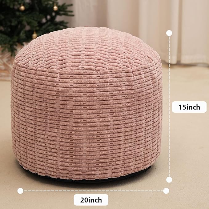 Homlazeezy Round Stuffed Pouf Ottoman for Foot Rest, Storage Ottoman Pouf Foot Stool Cushion, Faux Fur Poufs with Foam Chunk Filling, 20 X 15 Inch Floor Chair for Living Room Bedroom Home Decor, Pink