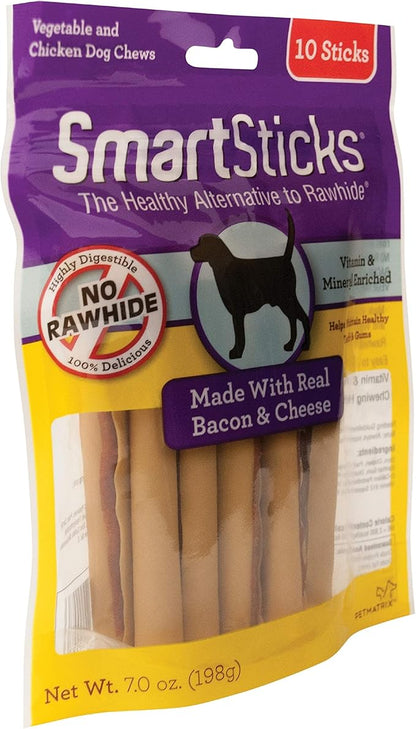 SmartBones SmartSticks, Treat Your Dog to a Rawhide-Free Chew Made With Real Bacon and Cheese, 10 count