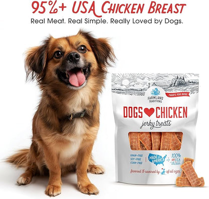 Farmland Traditions Dogs Love Chicken Jerky Dog Treats, Premium Two-Ingredient Dog Jerky with USA-Raised Chicken, 3-Pound Bag