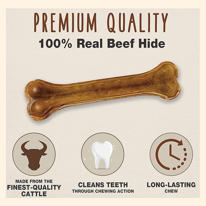 Cadet Premium Grade Pressed Beef Hide Bones, Long Lasting Rawhide Dog Chews, 8 Inch (6 Count)