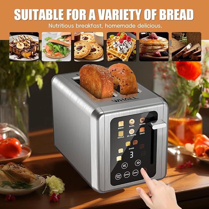 WHALL Touch Screen Toaster 2 Slice, Smart Digital Toaster