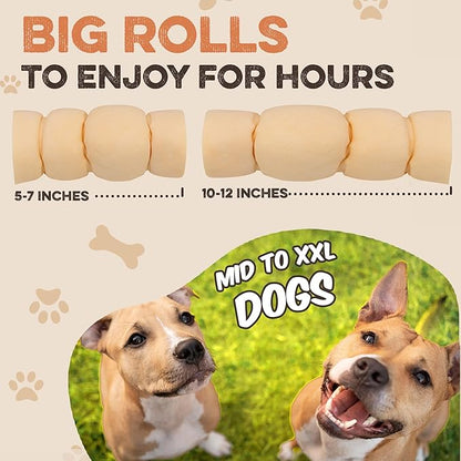 Premium Beef Cheek Rolls for Dogs 10-12" - (5-Pack) Long Lasting, Safe & Natural Rawhide Alternative Chews, Ideal for Large Dogs & Aggressive Chewers, Supports Dental Health & Digestion