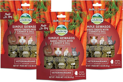 Oxbow Simple Rewards High-Fiber Timothy Hay Small Animal Treats for Rabbits, Guinea Pigs & Chinchillas - Carrot & Dill Crunchy Baked Snacks, 3 oz (3 Pack)