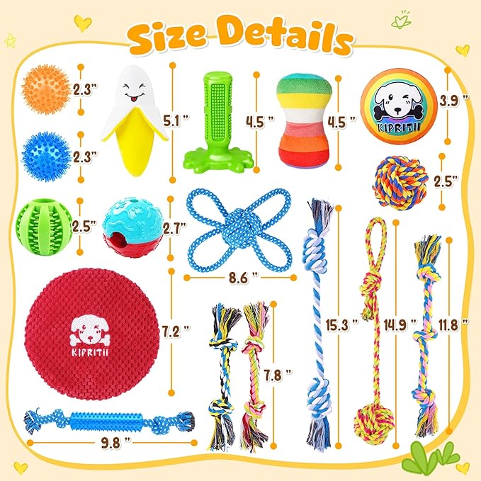 KIPRITII 25 Pack Various Puppy Dog Toys for Teething, Entertainment & Interaction, Puppy Chew Toys Pack with Rope Toy, Treat Balls and Dog Squeaky Toys for Puppies & Small Dogs