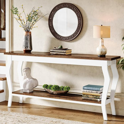 Tribesigns 70.9 Inches Extra Long Sofa Table Behind Couch, Vintage Console Entry Table with 2-Tier Storage for Hallway, Entryway, Living Room, White & Brown