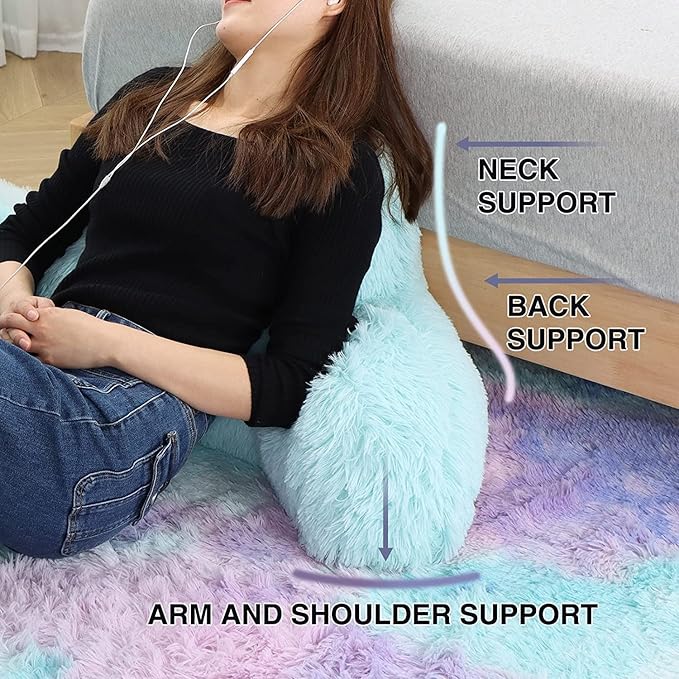 A Nice Night Faux Fur Reading Pillow Bed Wedge Large Adult Children Backrest with Arms Back Support for Sitting Up in Bed/Couch for Bedrest, Tie Dyed Khaki