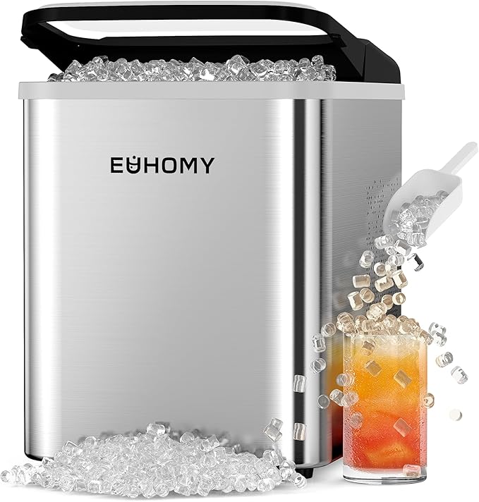 EUHOMY Nugget Ice Maker Countertop, Ready in 8 Mins, Self-Cleaning, 34lbs/24H