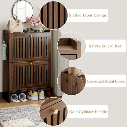 wanan 24" Shoe Cabinet with 2 Flip Slatted Drawers, Adjustable & Removable