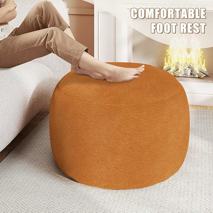 Gericco Round Pouf Ottoman Foot Rest, 29 X 18Inch Floor Poufs Footstool, A Round Modern Foam Filled Foot Stool for Living Room, Home, Nursery, Dorm, Outdoor (Orange, 29Inch)