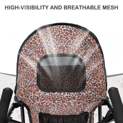 MoNiBloom 4 Wheels Pet Stroller, Easy-Fold Umbrella Shaped Dog Cat Jogger Stroller w/Storage Bag & Visible Mesh for Small/Medium Dogs Cats Leopard Print