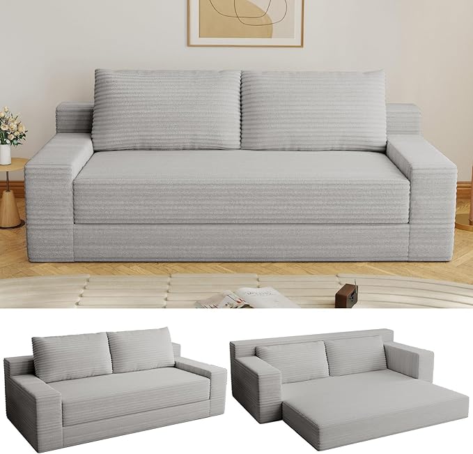 70.78" Loveseat Sofa, Modern Small Corduroy Couch Comfy Deep Seat for Living Room, Bedroom, Apartment, Home Office, No Assembly, Light Grey
