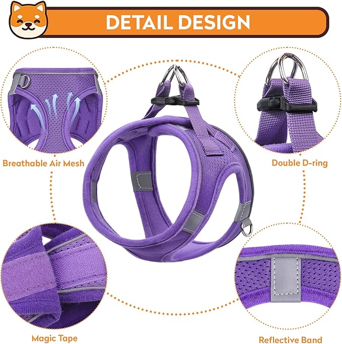 Dog Harness with Leash Set, No-Pull Step-in Reflective Pet Harness with 1 Leash Clips, Adjustable Soft Padded Easy Walk Dog Vest for Small Medium Large Dogs, Cats(Light Purple, Medium)
