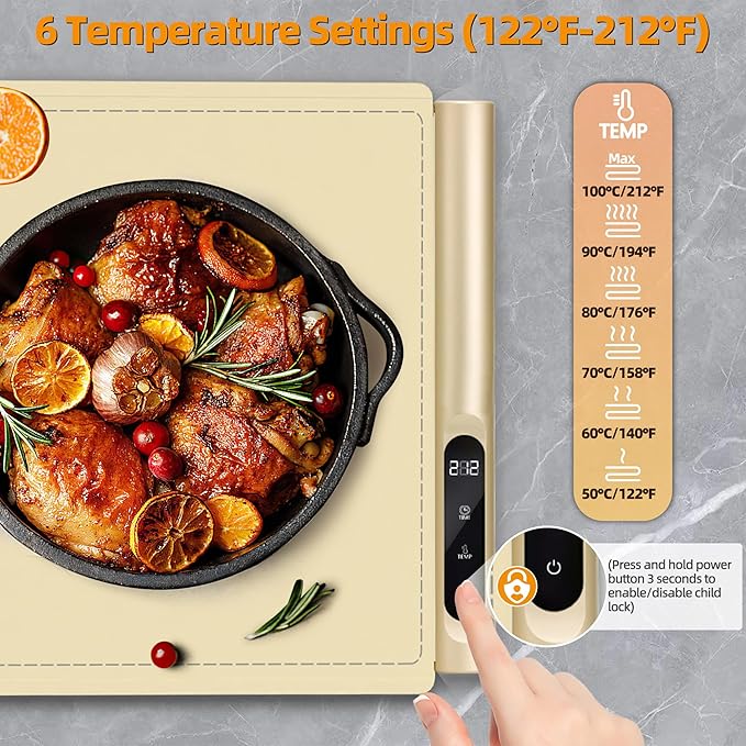 Graphene Food Warming Mat, Extra Large Electric Warming Tray