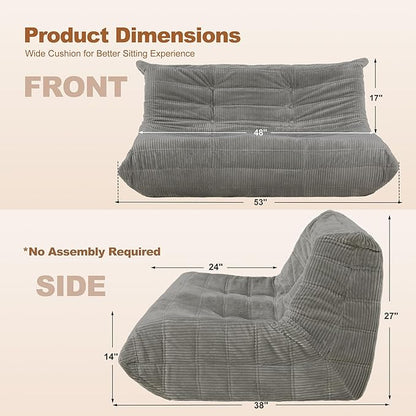 Bean Bag Chair,Giant Beanbag Chairs for Adults,Comfy Large Fireside Chair Lazy Sofa,Corduroy Bean Bag Lounger with Memory Foam Filled,Floor Sofa Couch for Living Room (Light Grey, Loveseat)