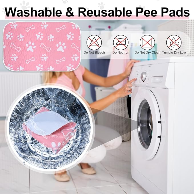 BEAUTYZOO 4 Pack Washable Pee Pads for Dogs,Reusable Puppy Pads 24x36 Pink | Waterproof Super Absorbent,Non Slip and Leak-Proof Against Urine,Whelping Pads Mats for Puppy Potty Training,Playpen,Crate