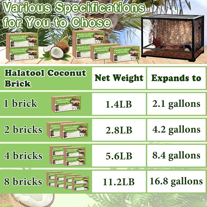 Halatool 1.4LB Coconut Fiber Substrate for Reptile Bedding, Natural Coconut Husk Substrate for Snake Tarantula Enclosure Tortoises Habitat Spider Leopard Gecko Tank, Fill 2.1 Gallon Terrarium