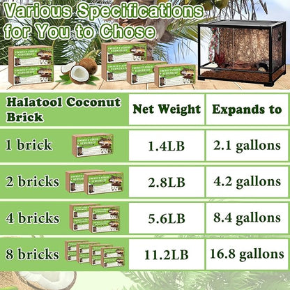 Halatool 1.4LB Coconut Fiber Substrate for Reptile Bedding, Natural Coconut Husk Substrate for Snake Tarantula Enclosure Tortoises Habitat Spider Leopard Gecko Tank, Fill 2.1 Gallon Terrarium