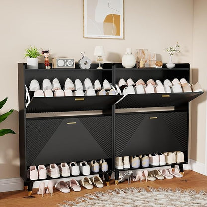 Shoe Cabinet Storage for Entryway: 65" Black Shoe Organizer Cabinet
