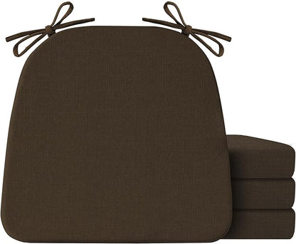 Chair Cushions for Dining Chairs Set of 4, Non Slip Kitchen Chair Pads, 17" x 16" x 2", Indoor Dining Chair Cushions with Ties, D-Shaped Seat Cushions for Kitchen Chairs, Brown