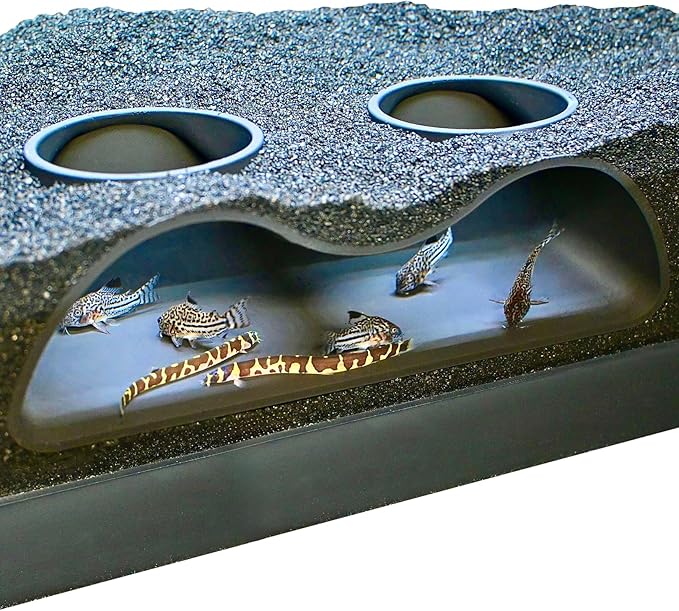 Lucky Critter Aquarium Underground Tunnel Cave Natural Curve Two Hole | Viewing Fish & Shrimp Under Gravel Tunnel | Fish Tank Decor Decoration Hideout Perfect for Corydora Catfish, Kuhli Loach, Pleco