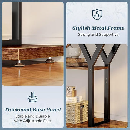 Huuger 47.2 Inch Entryway Table, Industrial Console Sofa Table, 3 Tier Accent Table, for Entry, Hallway, Entrance, Foyer, Y-Shaped Metal Base, Rustic Brown