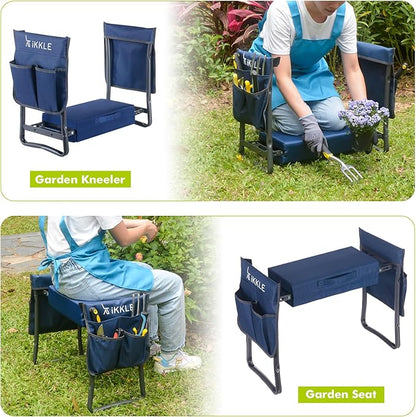 ikkle Heavy Duty Garden Kneeler Seat and Gardening Stool - Thicker Wider Soft Detachable Kneeling Pad - Gift for Women Men Christmas (Holds 330lbs/150kg)